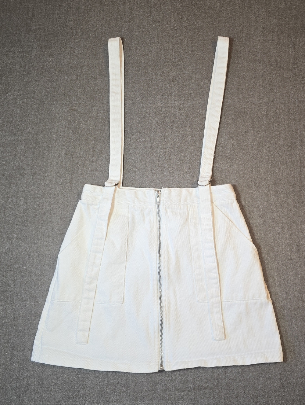 Wild Honey White Mini Skirt with Front Zip & Suspender Straps Small
